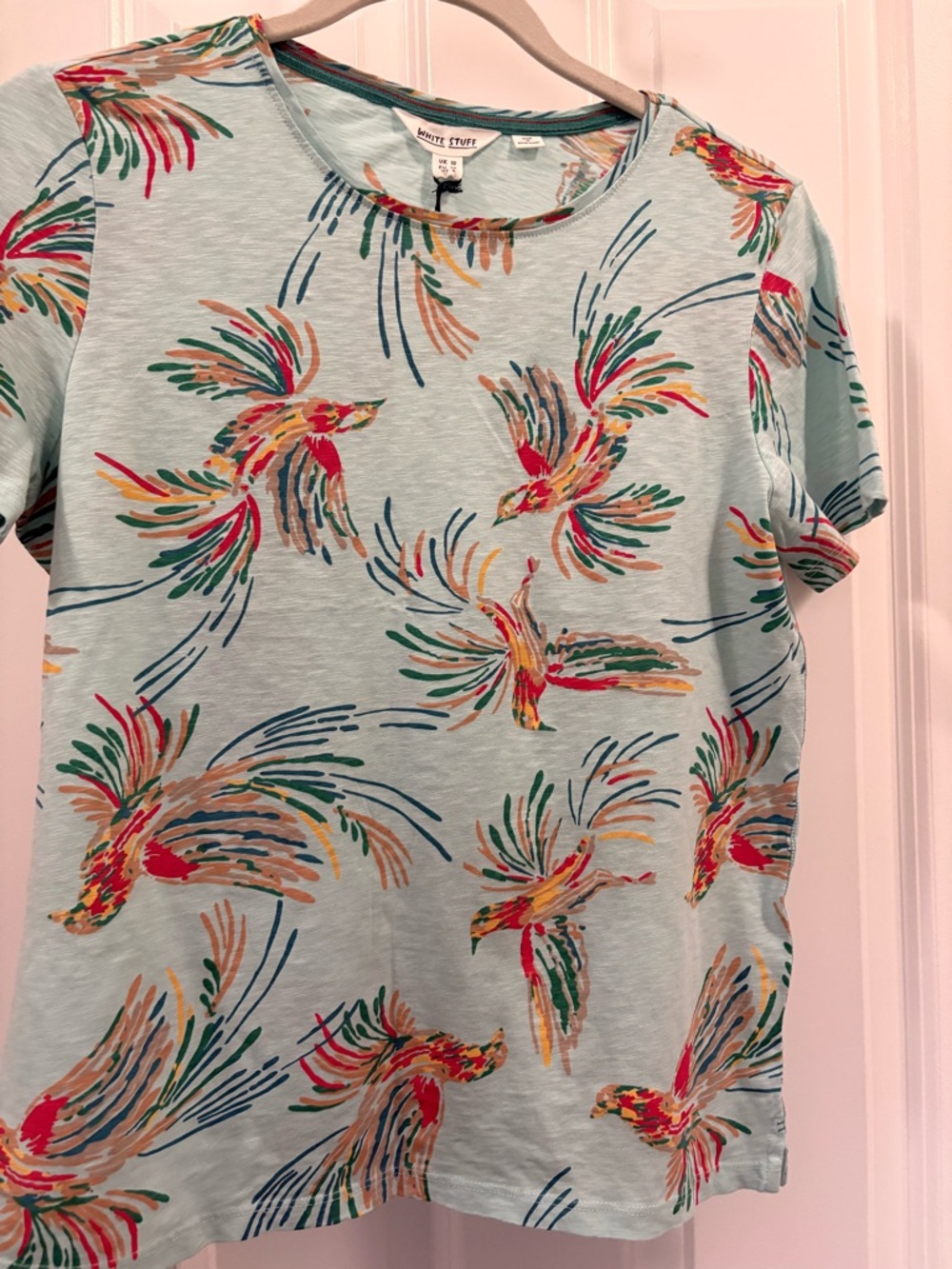 Women's Light Blue Bird of Paradise Print Short Sleeve Tee